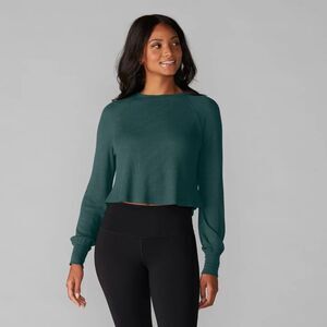 $65 TAVI Renew Waffle Knit Crop Long Sleeve Forest